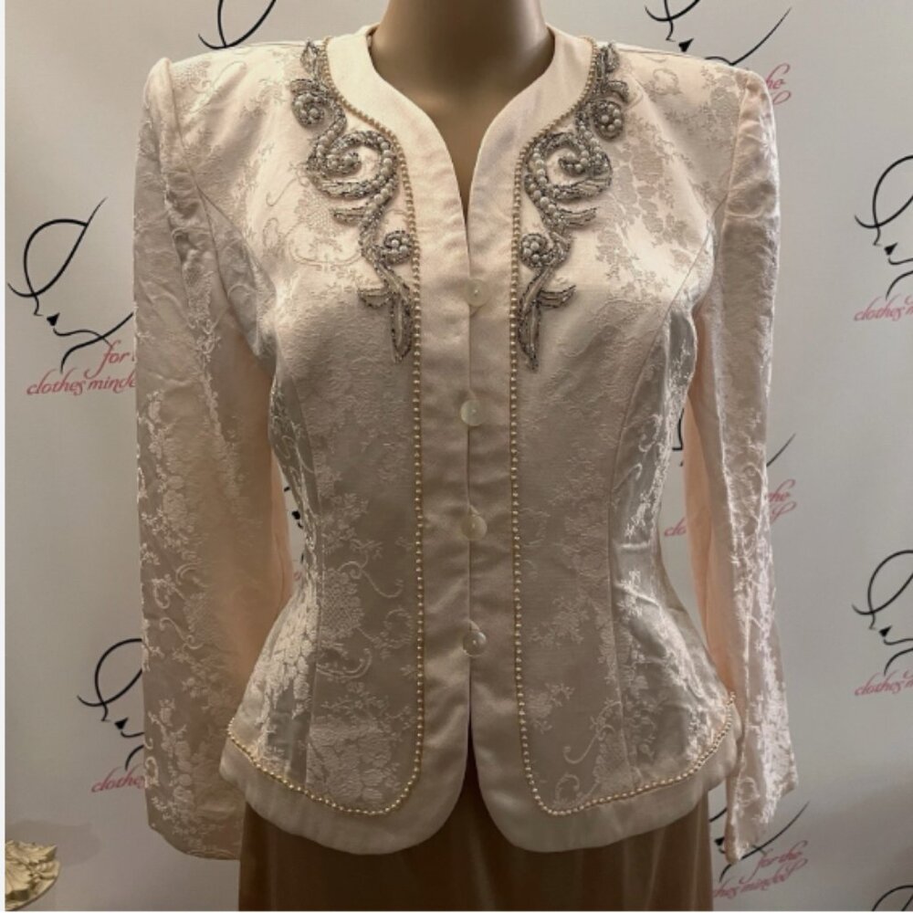 Nah Nah. Vintage Top or jacket. Sz 8. Pale Pink Beaded Jacquard Lightweight. DD